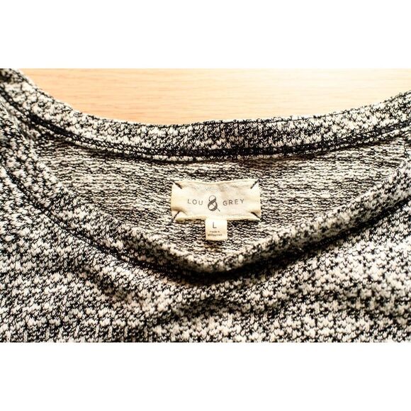 Lou & Grey Womens Knit Top L Black & White Short Sleeve sweater - Picture 3 of 8